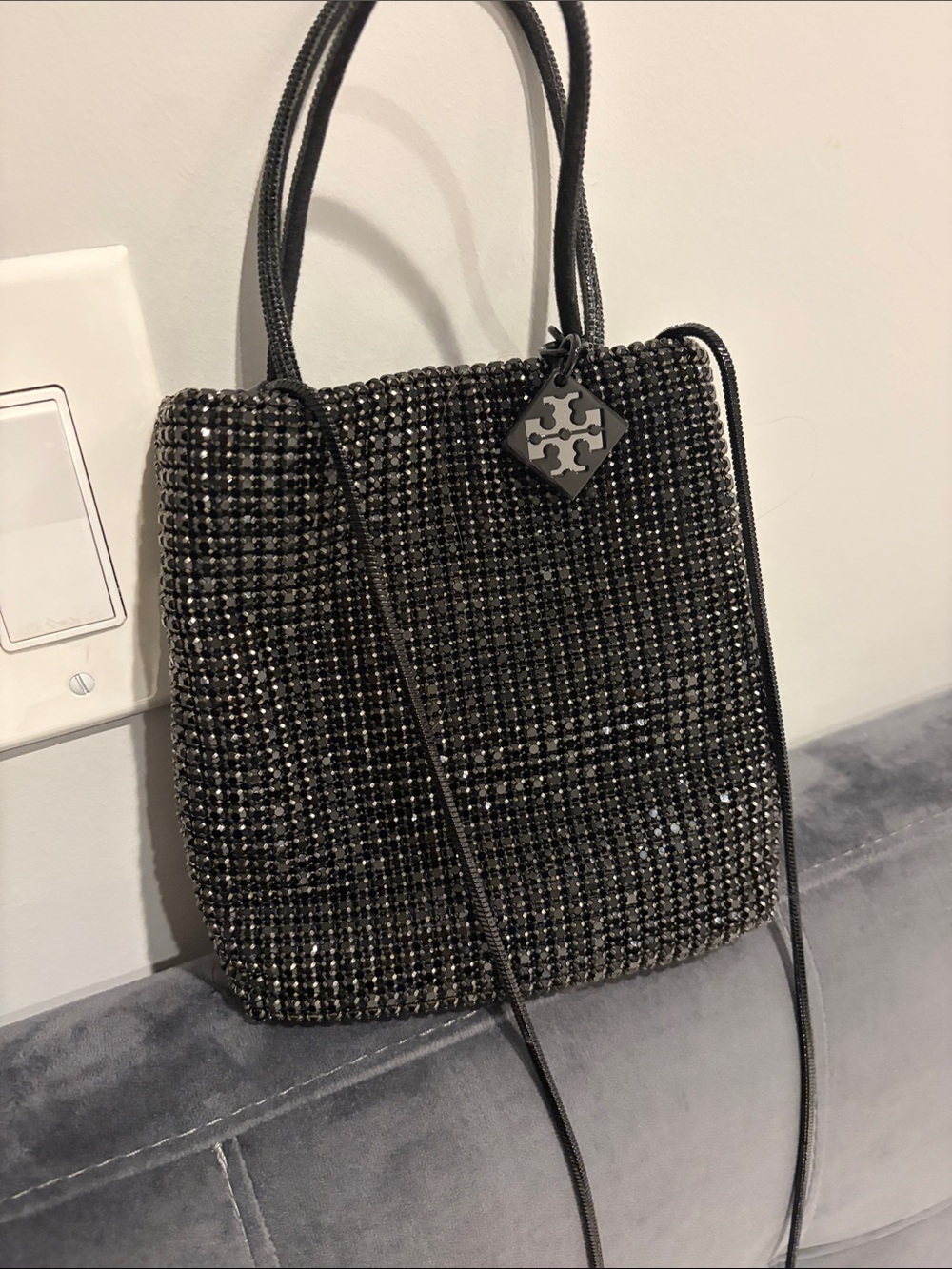 Tory Burch Black Crystal-Embellished Shoulder Bag